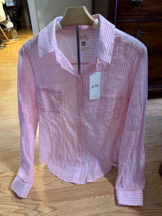 Lilly Pulitzer Tops - NWT $118 Lilly Pulitzer Sea View Button Down Conch Shell Pink Oxford Stripe S